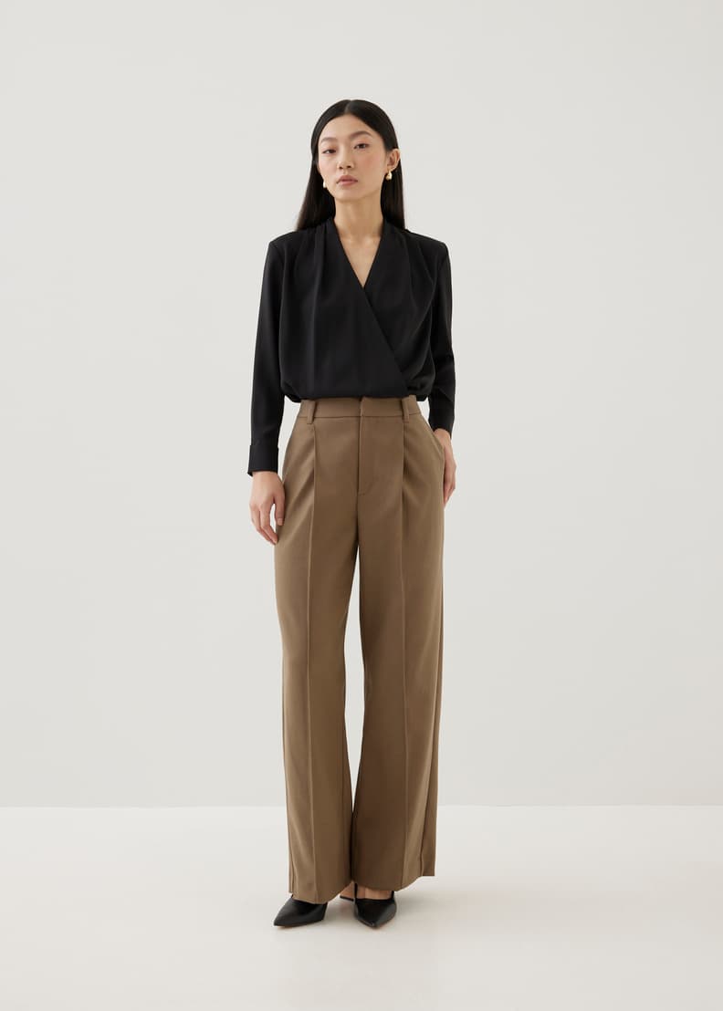 Pleated straight leg pants sale