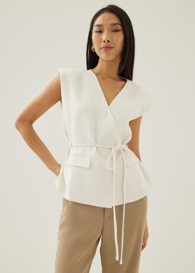 Hans Tweed Shoulder Padded Tailored Top Love Bonito ID