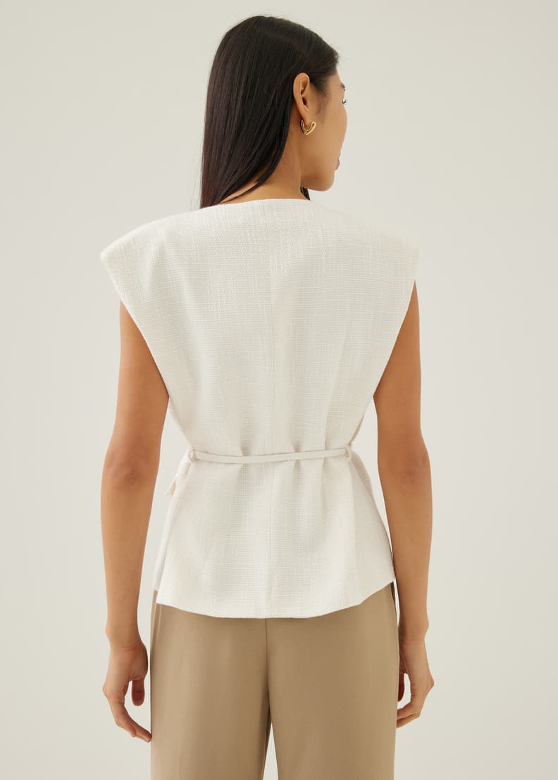 White shoulder padded best sale top