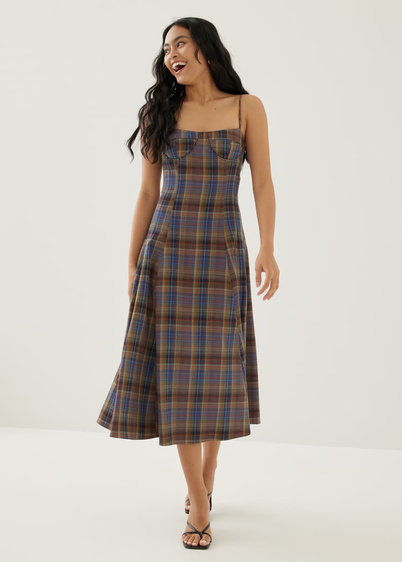 Plaid dress midi clearance