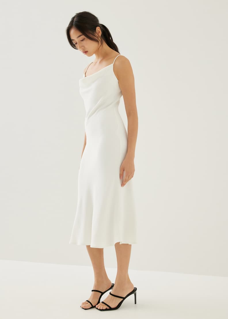 white cowl neck maxi dress
