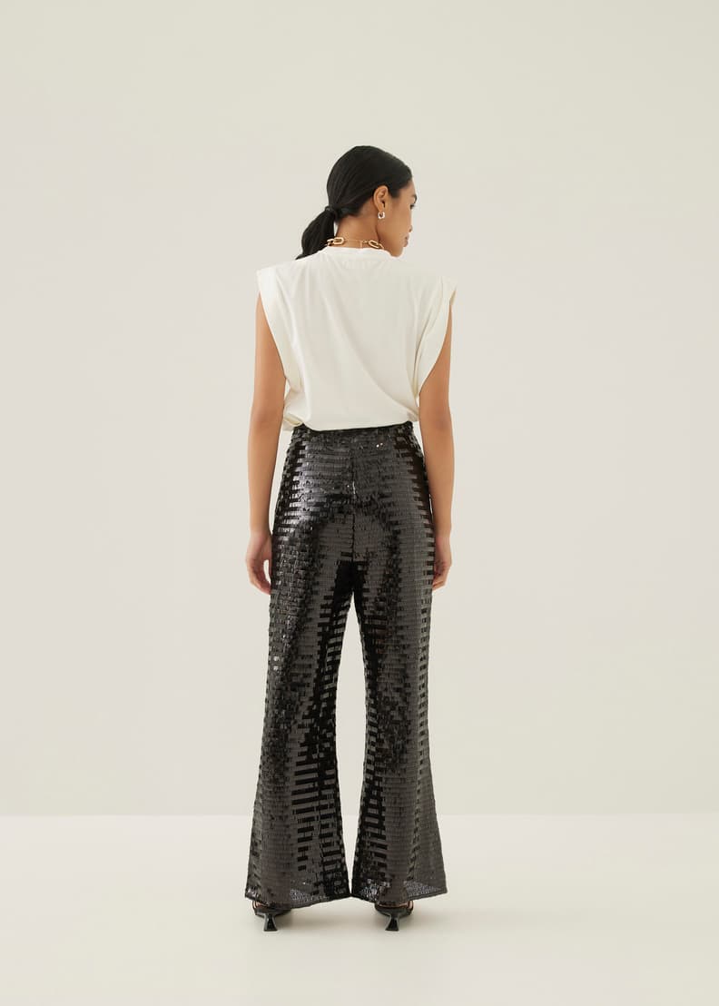 White sequin cheap flare pants