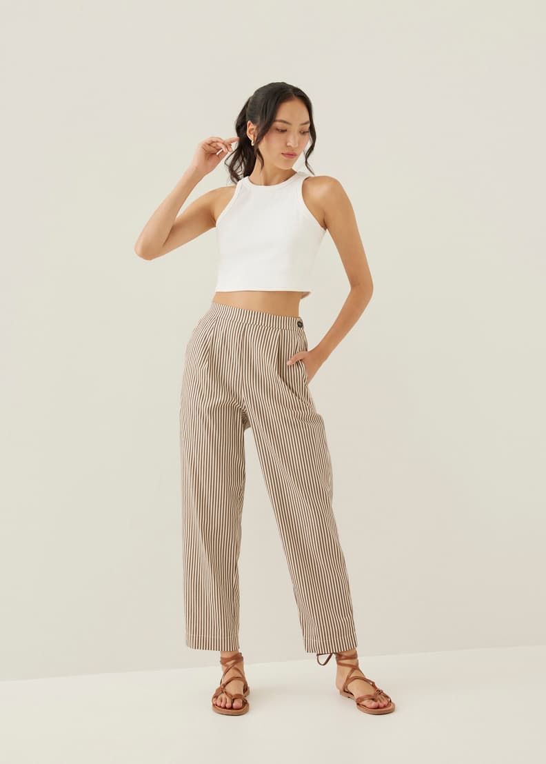 Grenda Elastic Striped Peg Leg Pants