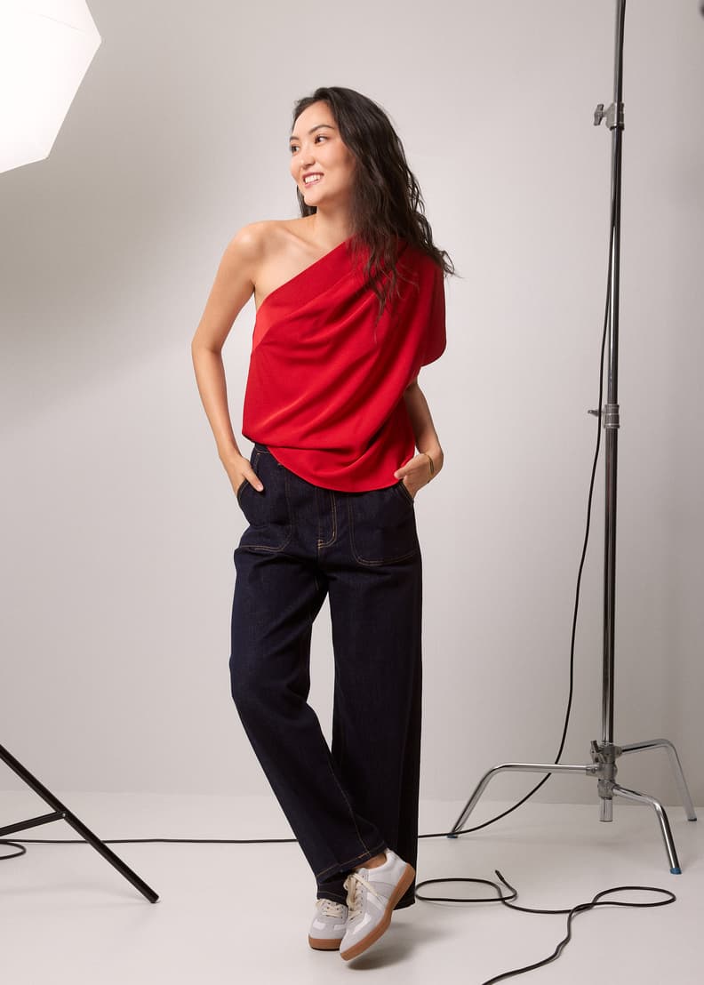 Jonan Asymmetric Drape Blouse | Love, Bonito HK
