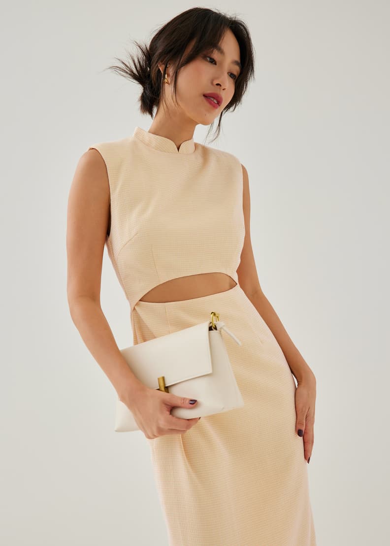 Mandarin collar midi sales dress