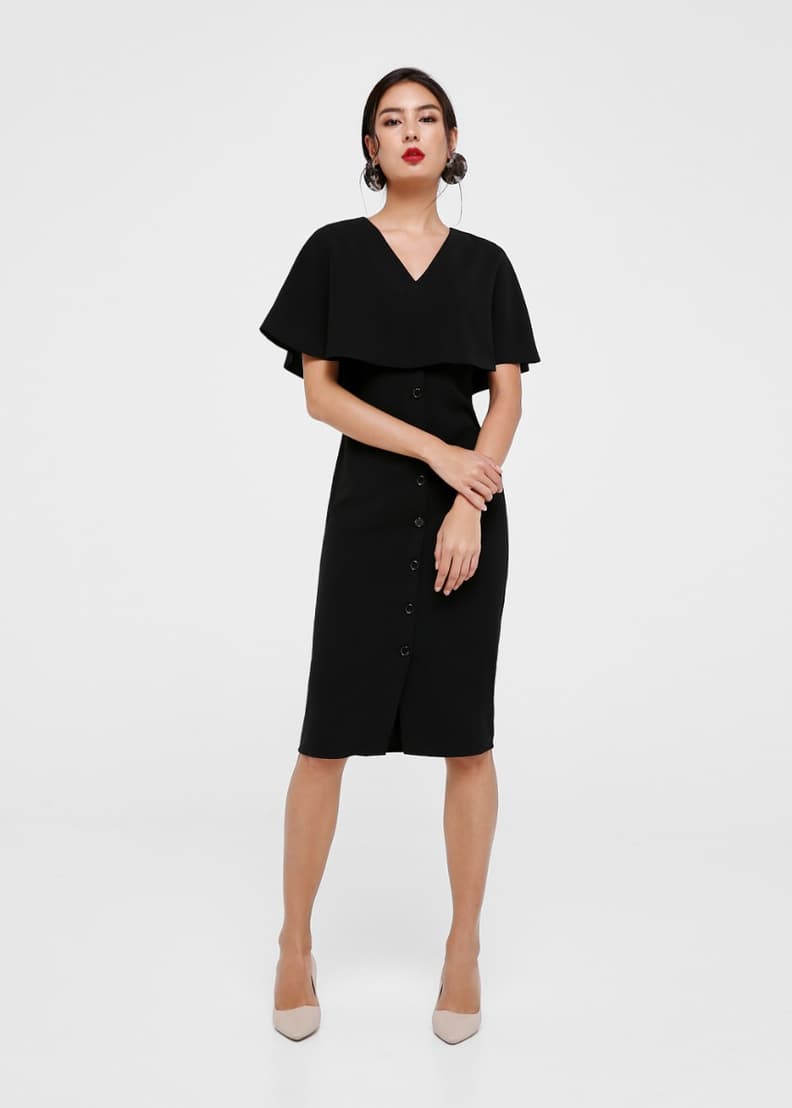 Midi dress store with cape overlay