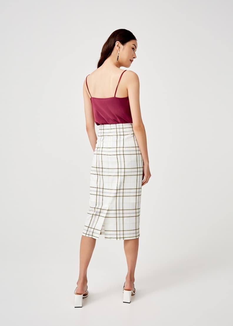 Cross check high waisted midi pencil skirt sale