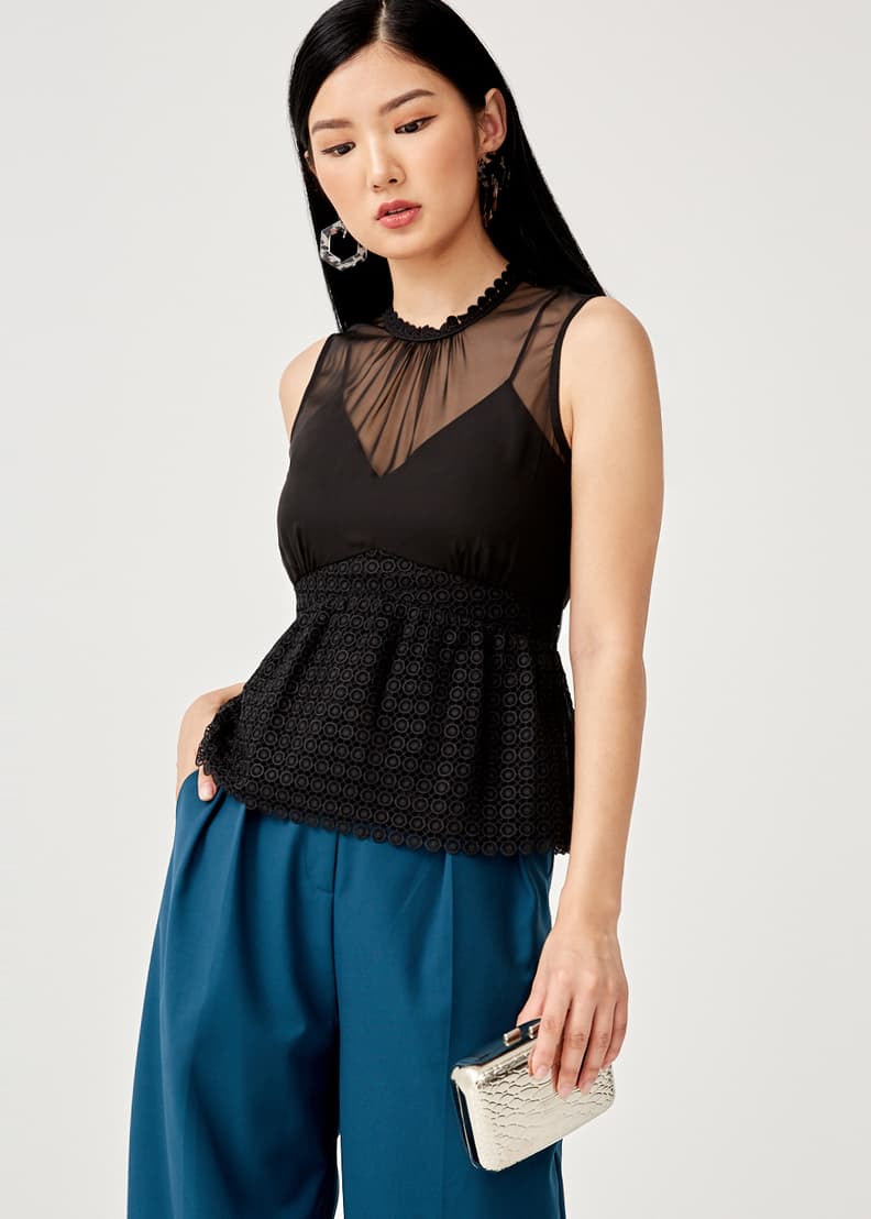 Black lace peplum top online