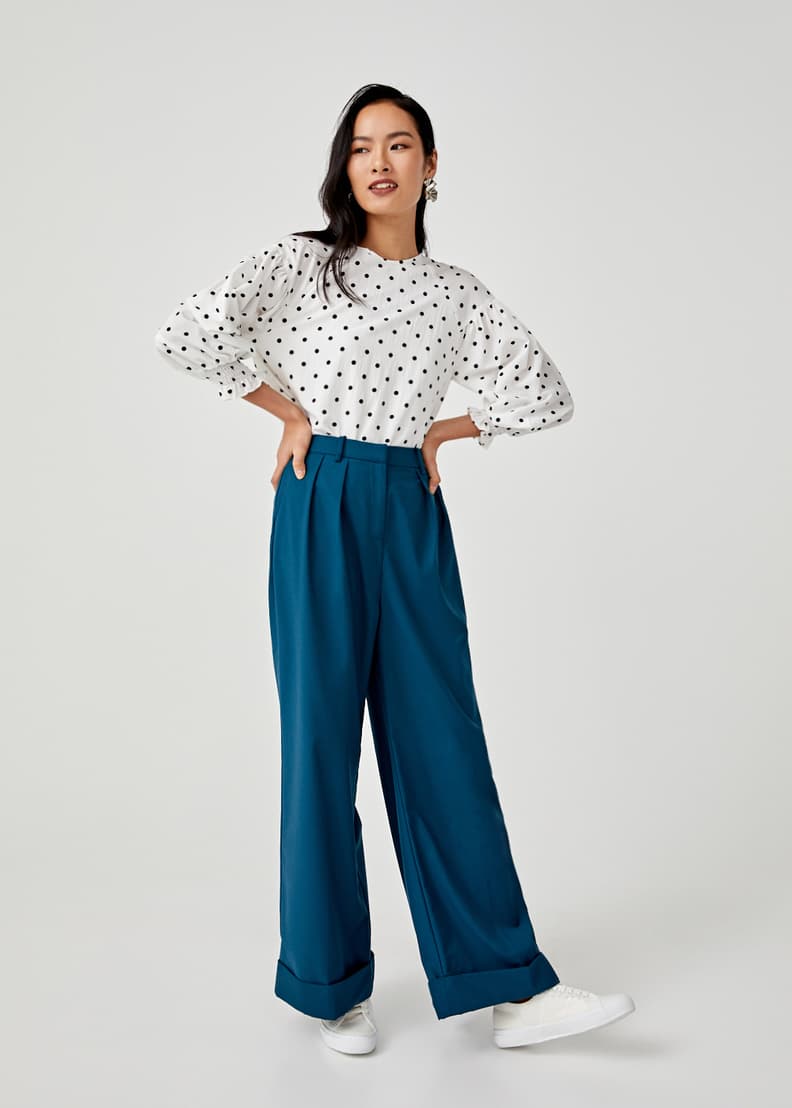 Polka dot balloon sleeve top top