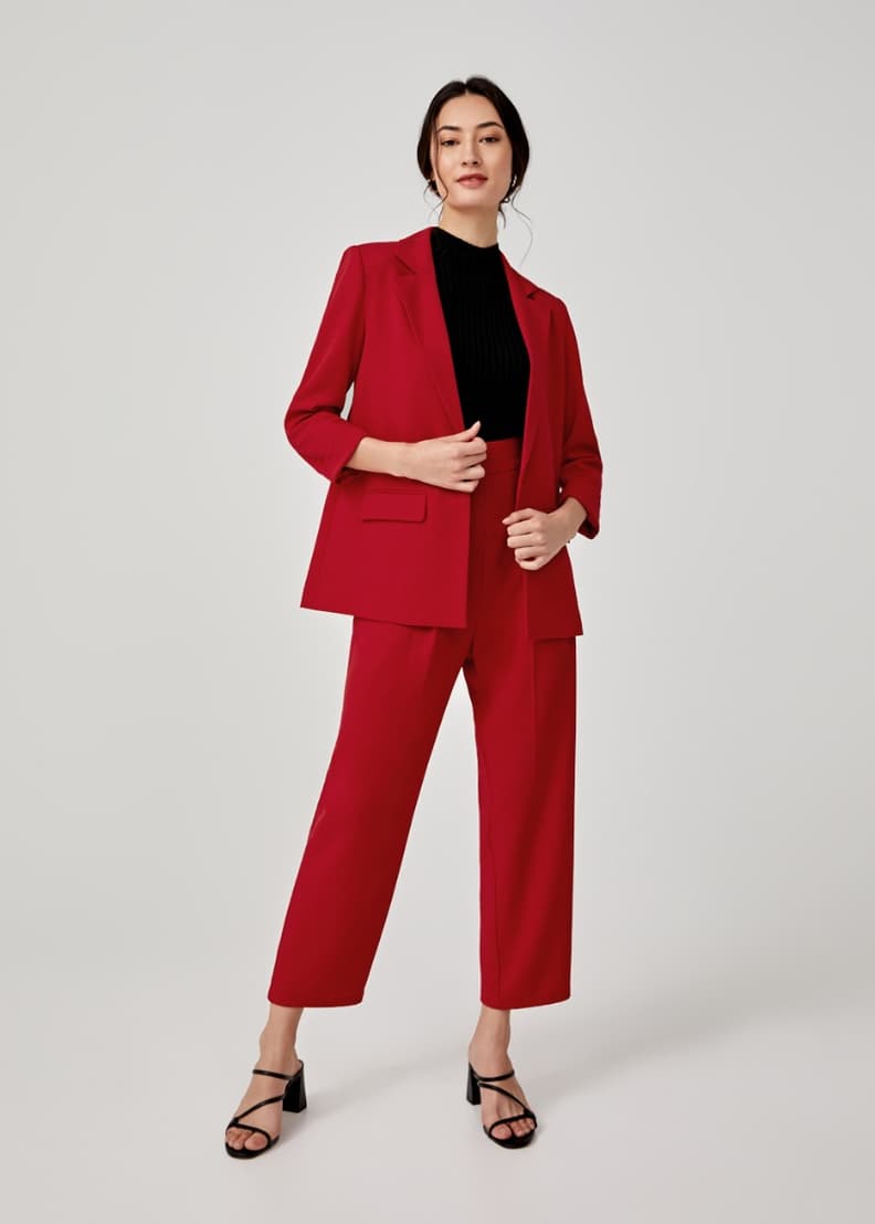 Red belted top blazer
