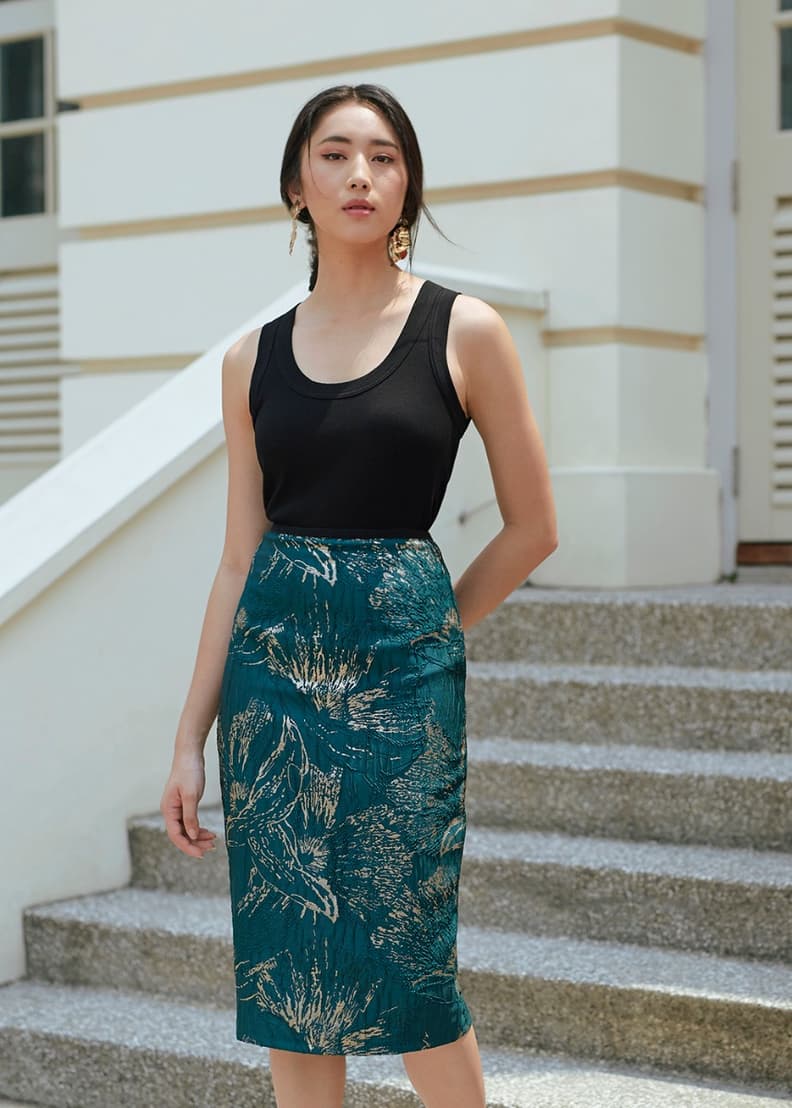 Buy Fionne Jacquard Midi Bodycon Skirt @ Love, Bonito Malaysia
