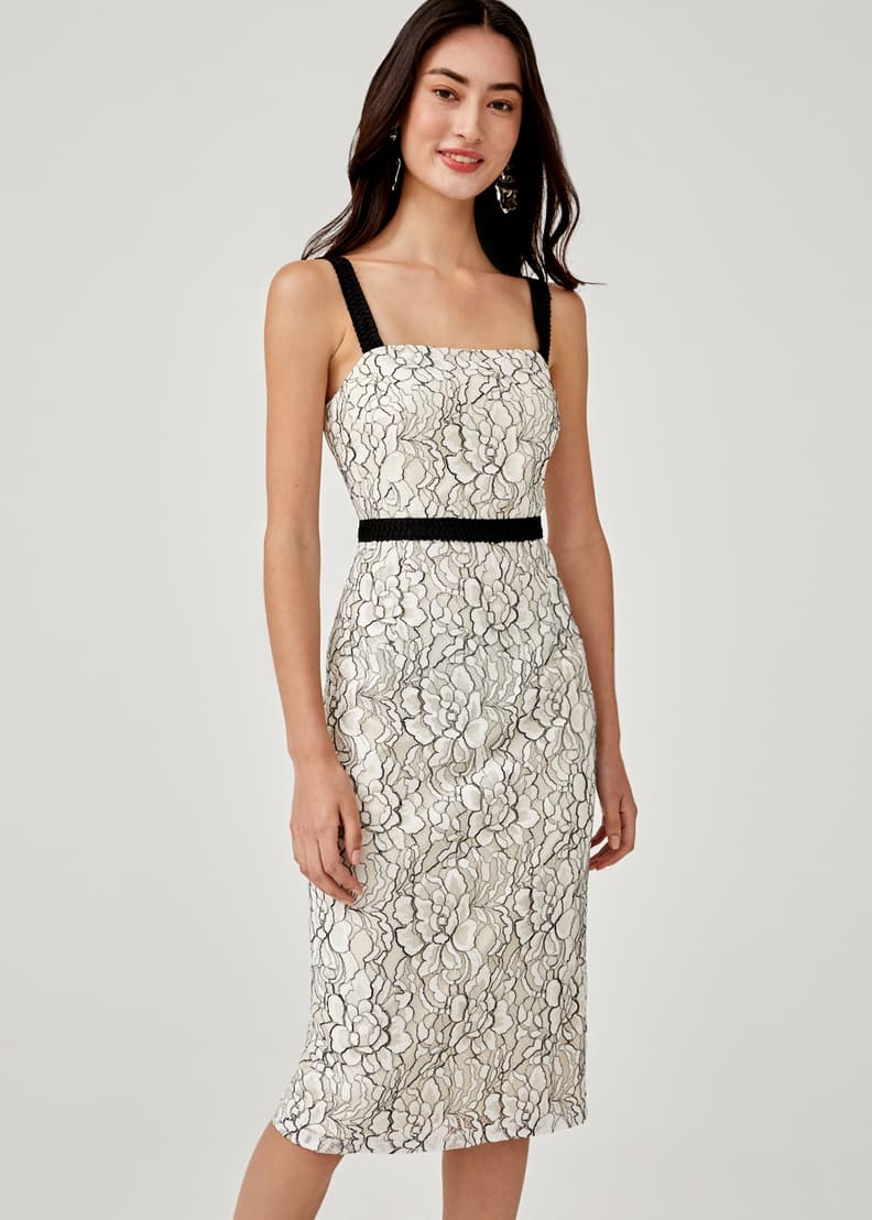 Lace overlay midi dress sales