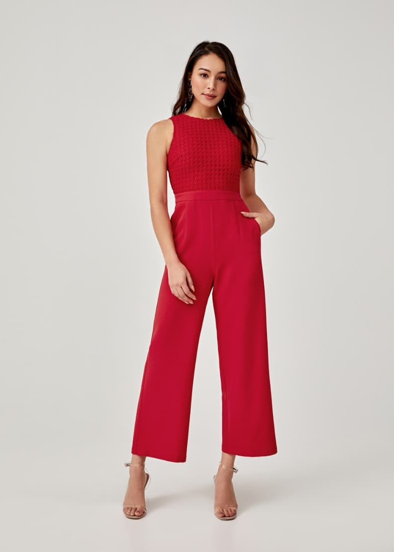 Red store overlay jumpsuit