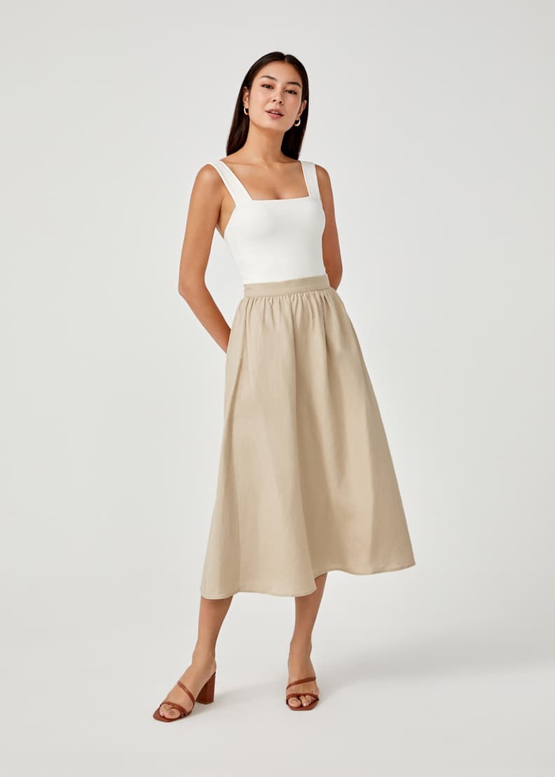 Buy Mollie Ruched Linen Midaxi Skirt Love Bonito Shop Women s