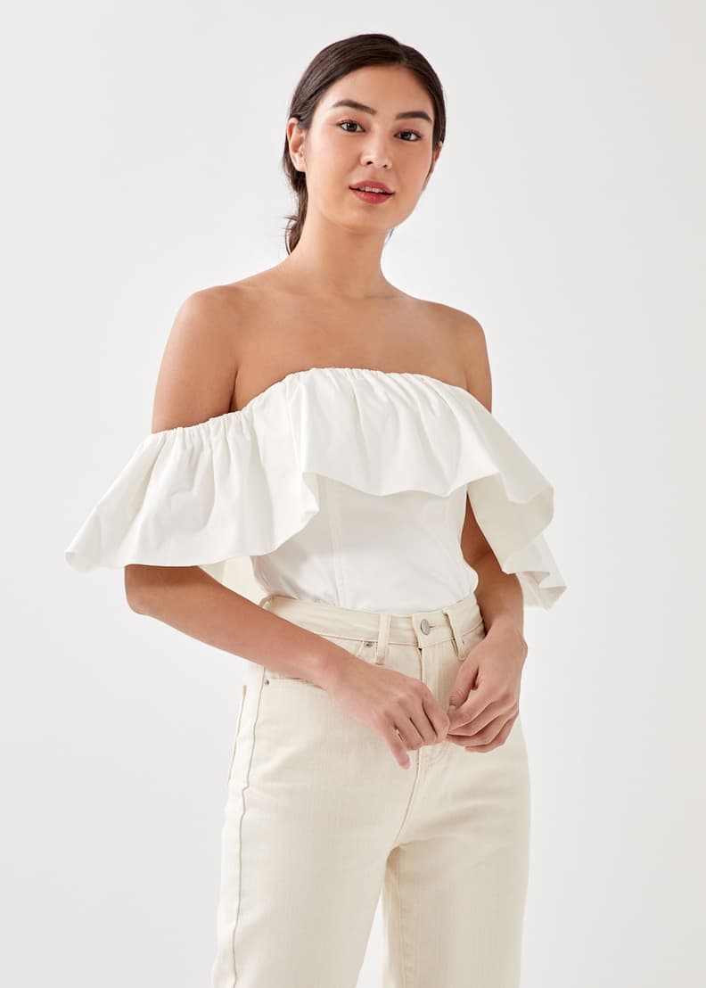 Off shoulder flounce discount top