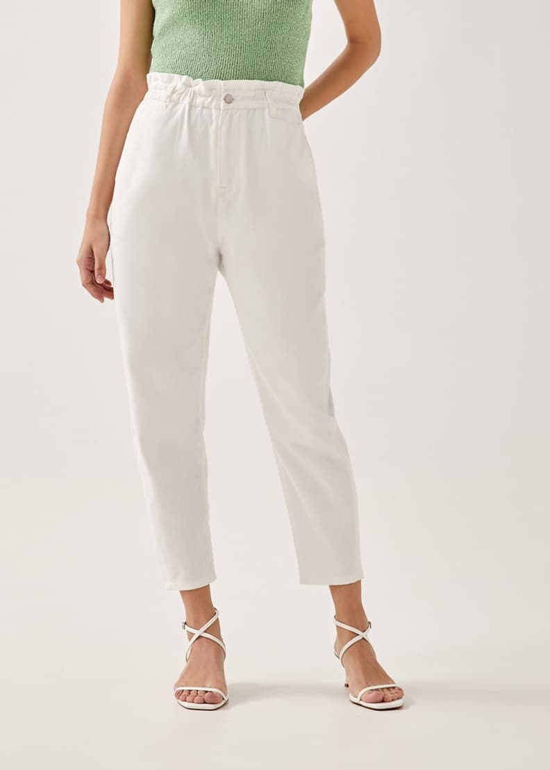 White high waisted paperbag trousers sale
