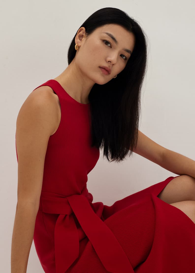 Olym Ribbed Knit Midi Dress