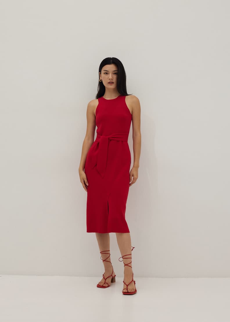 Red knit on sale midi dress