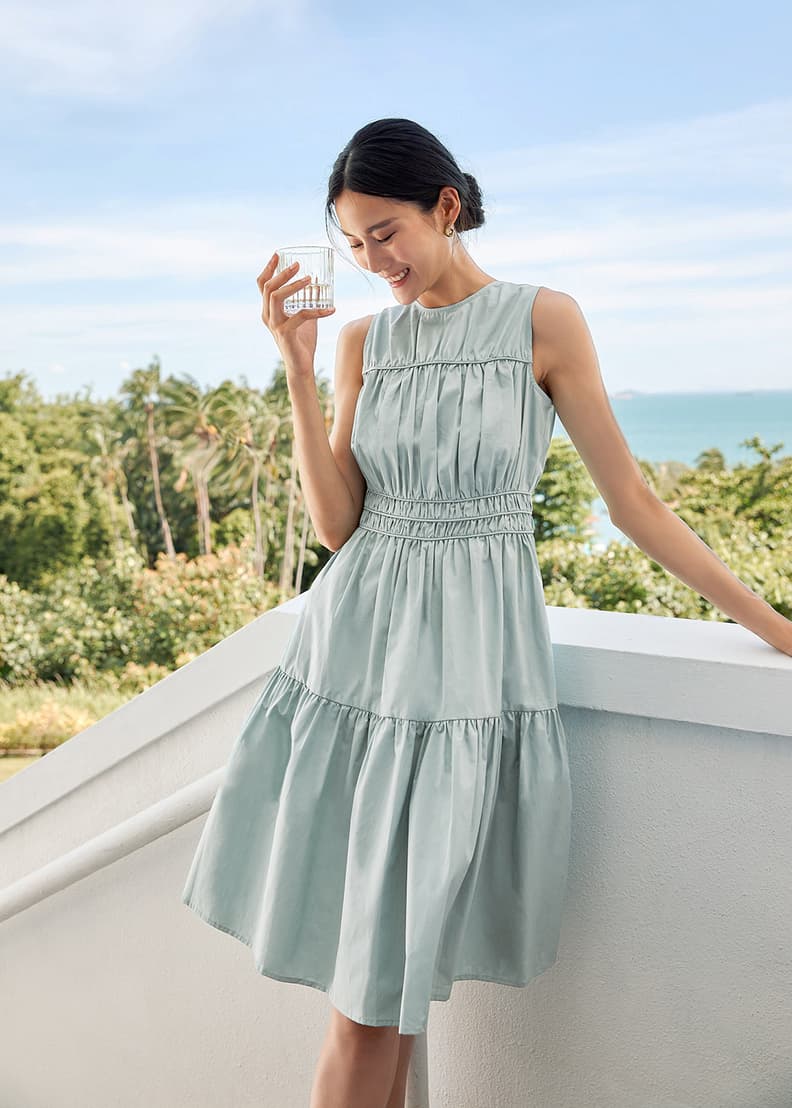 Smocked midi dress sales