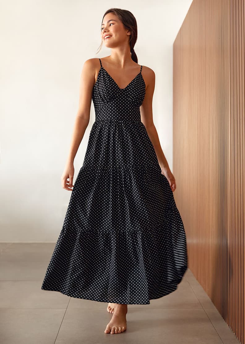 Black polka dot hotsell ruched side tea dress