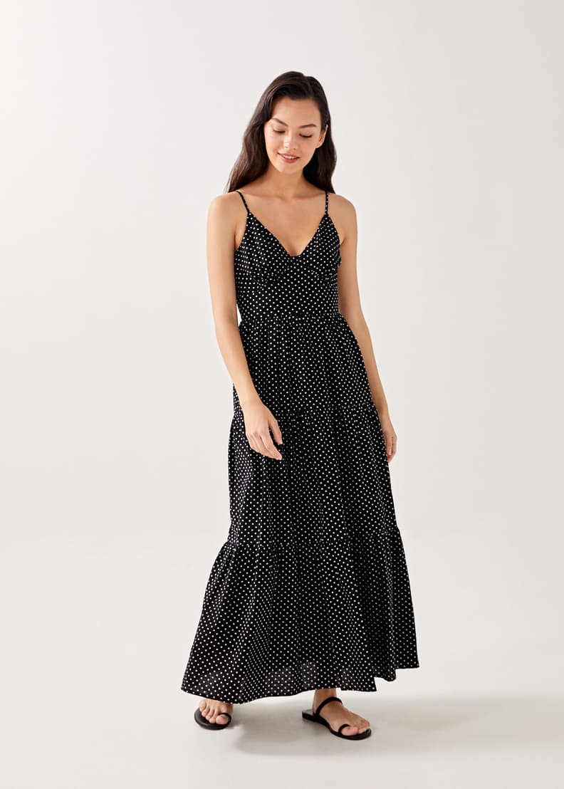 Black polka dot deals ruched side tea dress