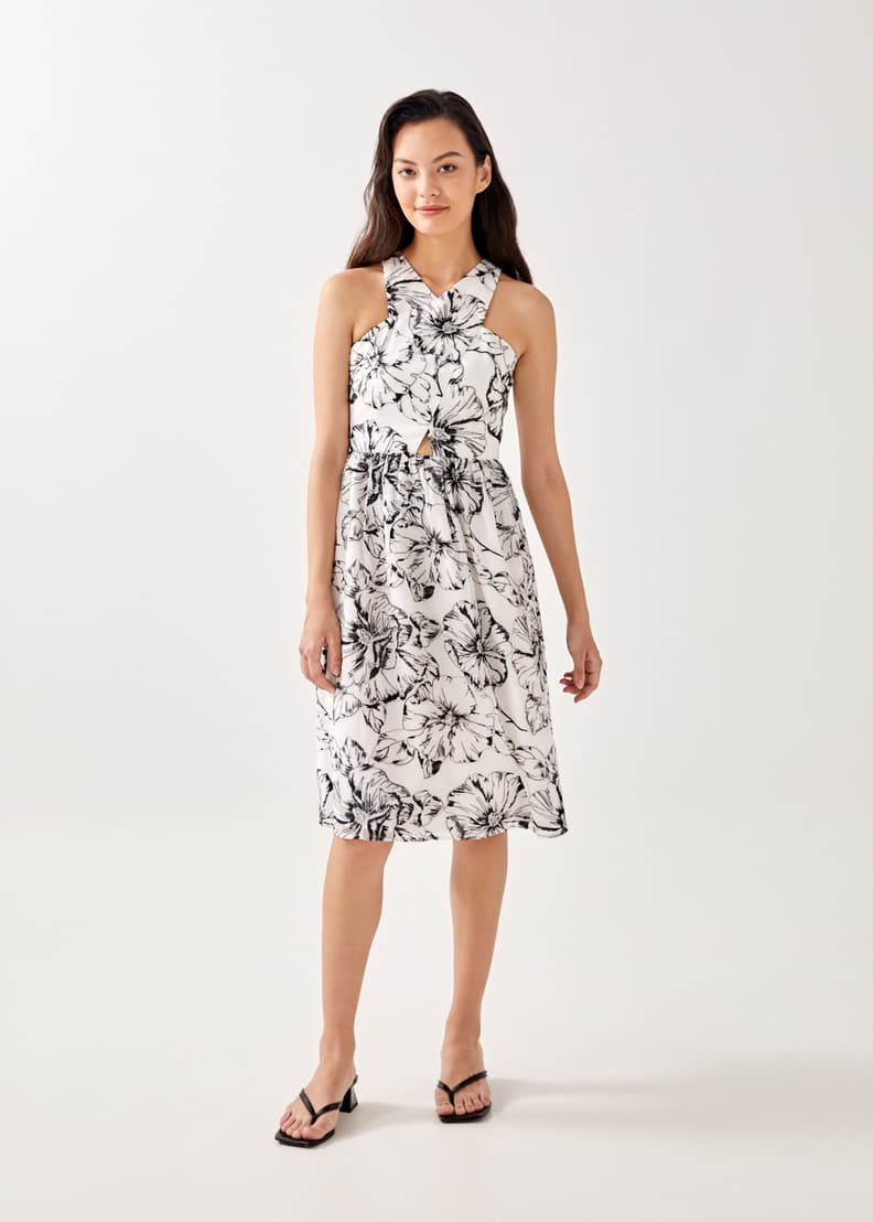 Teagan Embroidered Halter Midi Dress