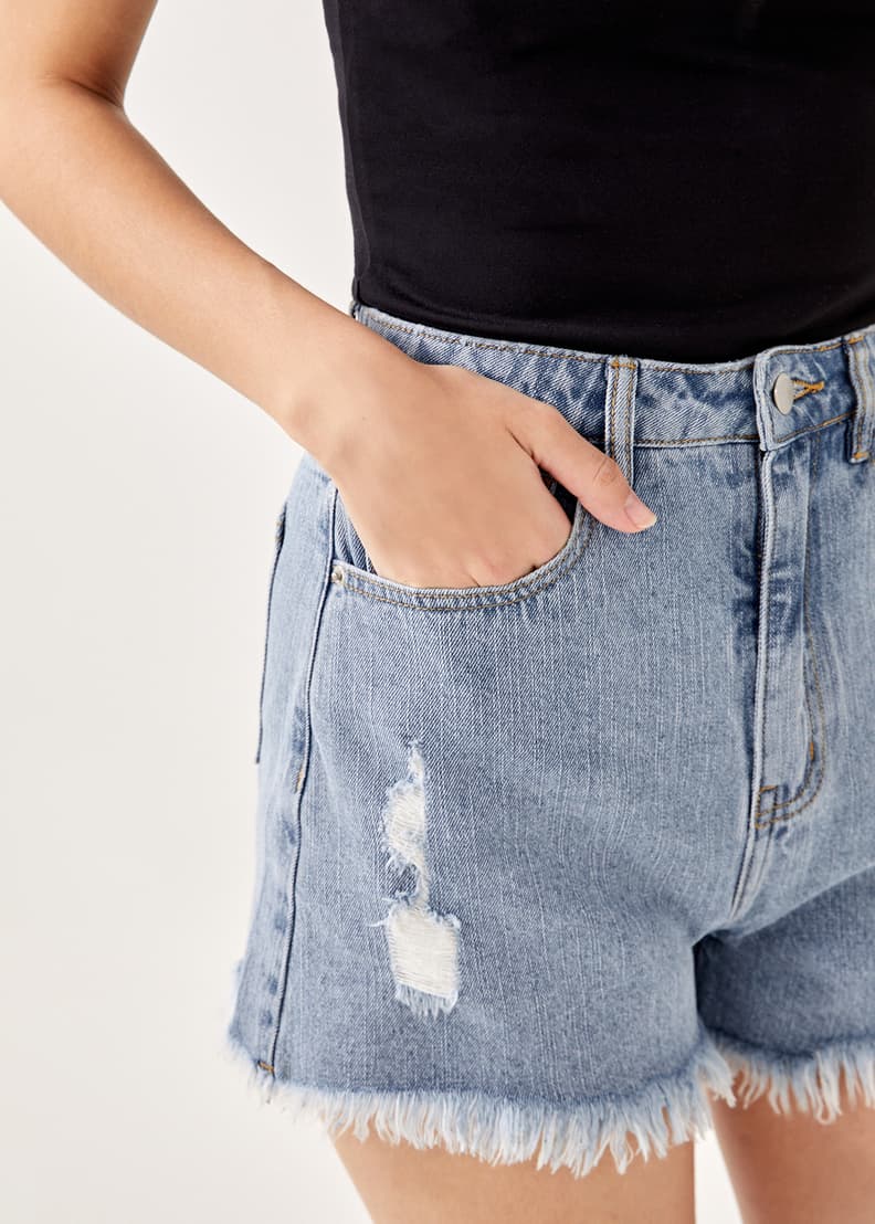 Blaine Fray Hem Denim Shorts