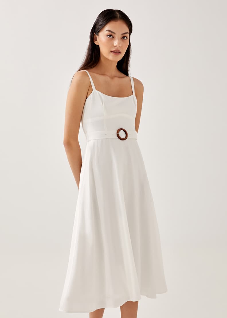 Rorra Belted Fit Flare Midi Dress