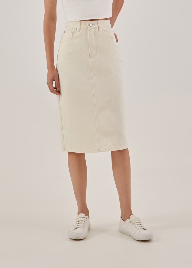 Cream denim cheap pencil skirt