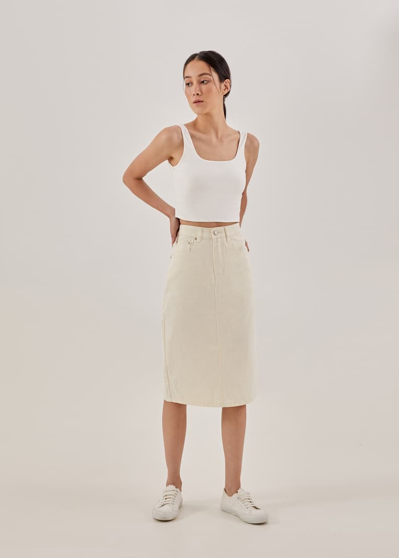 Cream denim pencil skirt discount