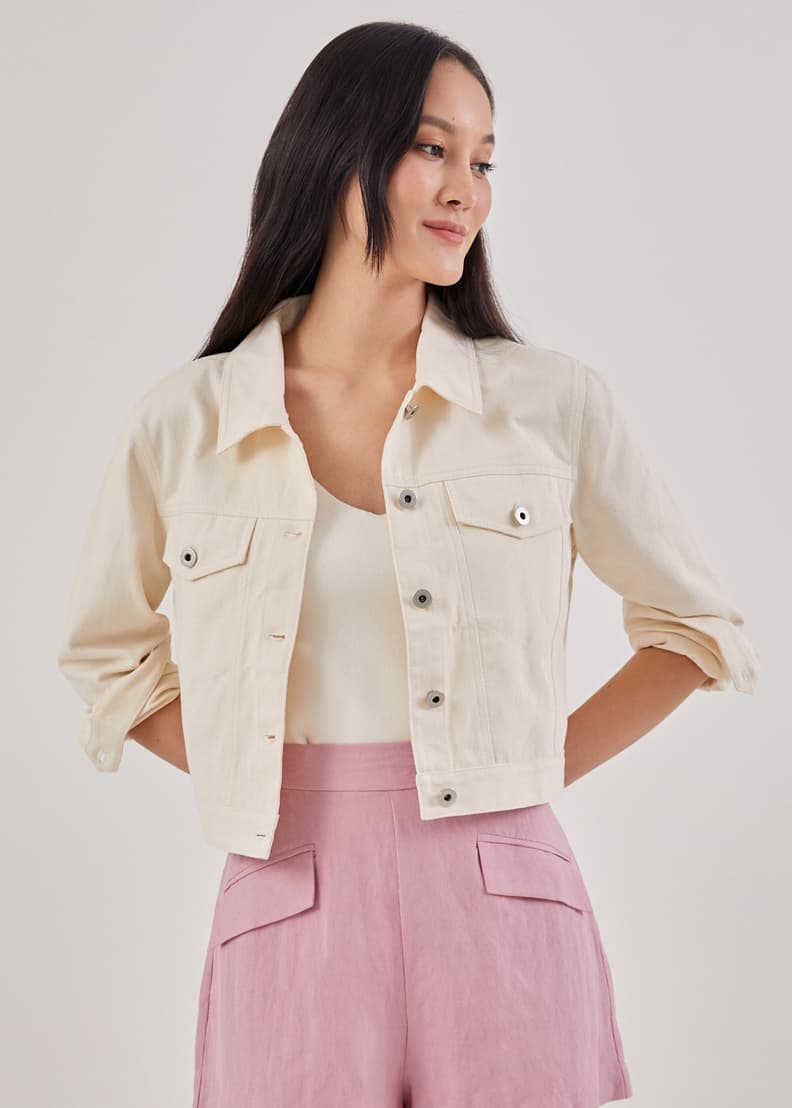 Red jean online jacket cropped