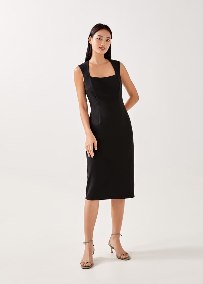 Hobemty Women's Sheath Dress - Pleated Neck Work Pencil Dress