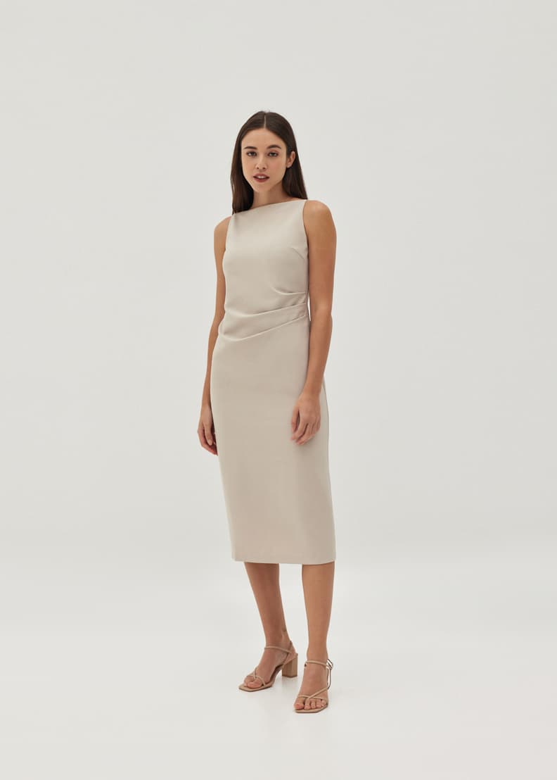 Shop Naya Straight Neck Side Pleated Dress Love Bonito HK