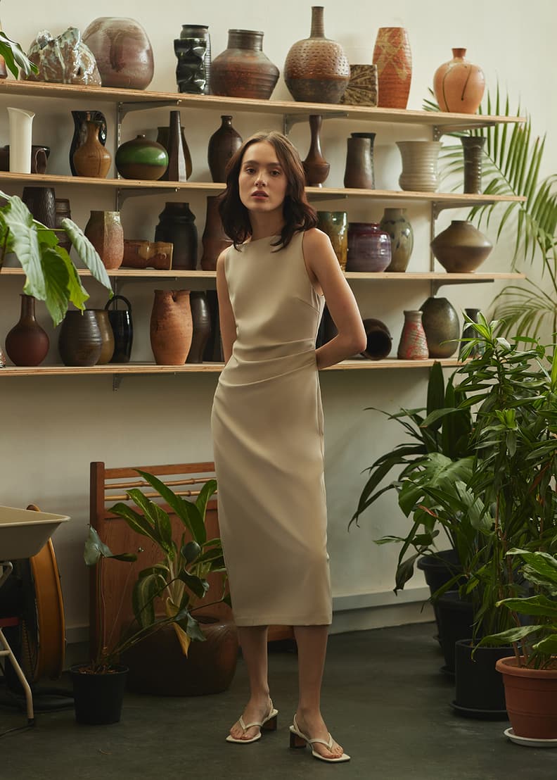 Side pleated dress discount