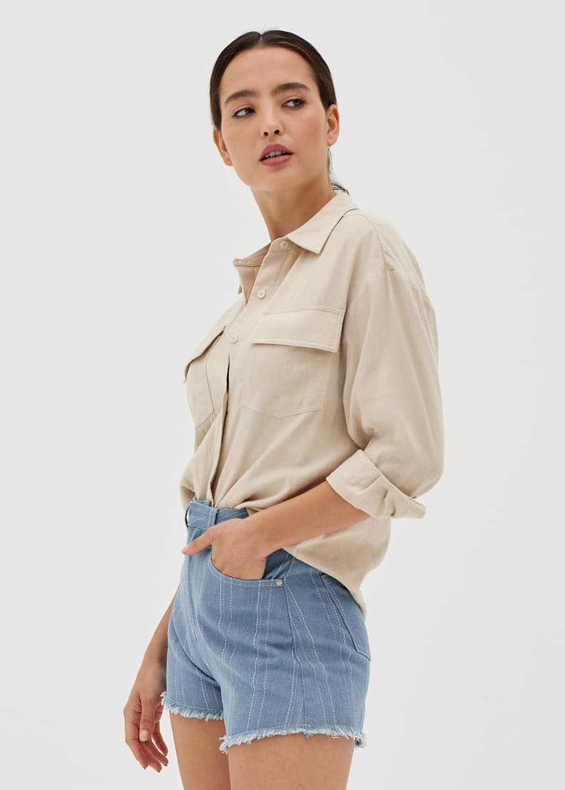 Fray hem denim shorts on sale