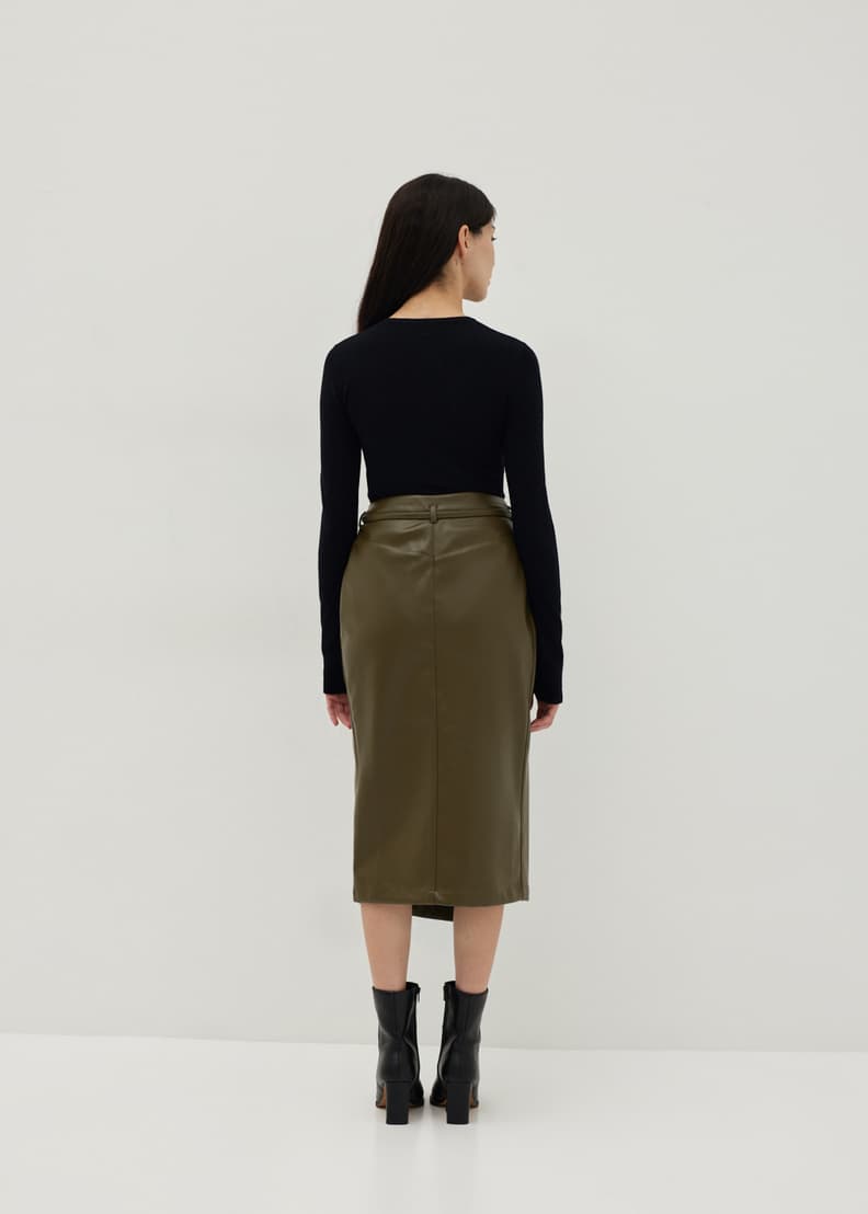 Green leather wrap skirt store