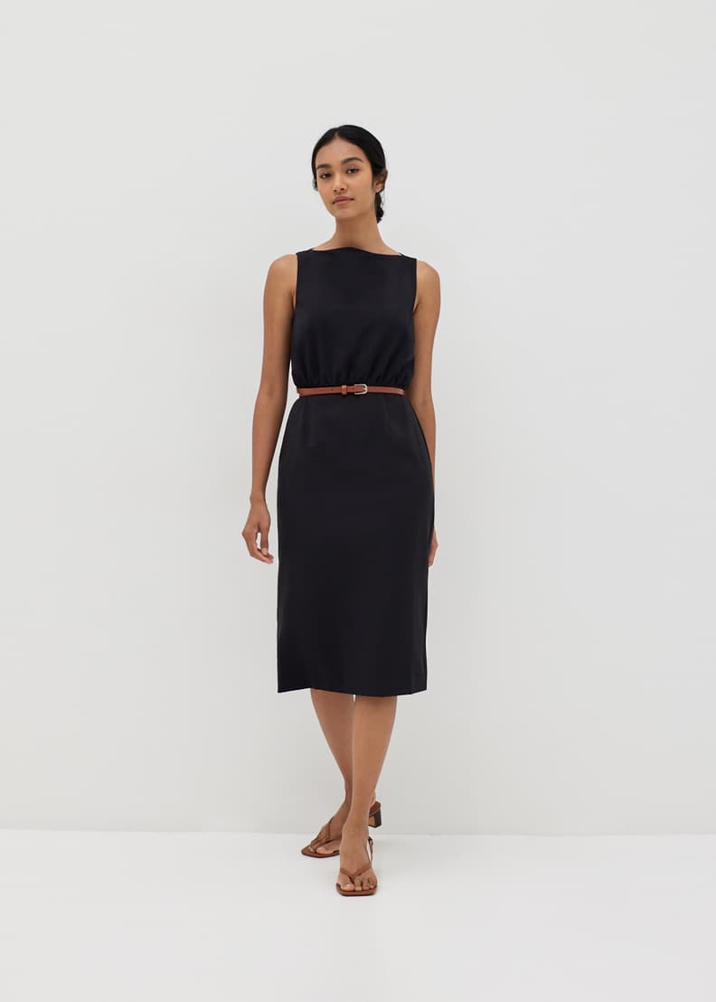 Ribbed belted column hotsell dress