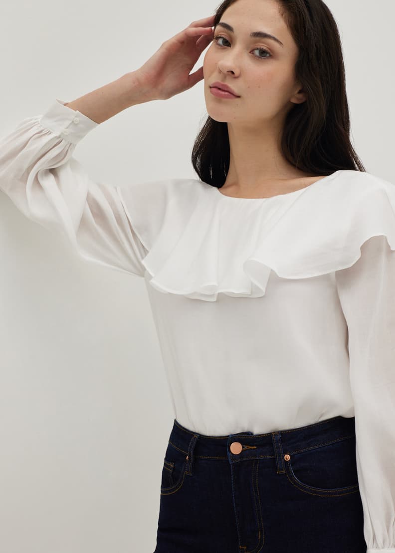 Bila double sleeve ruffle sales blouse