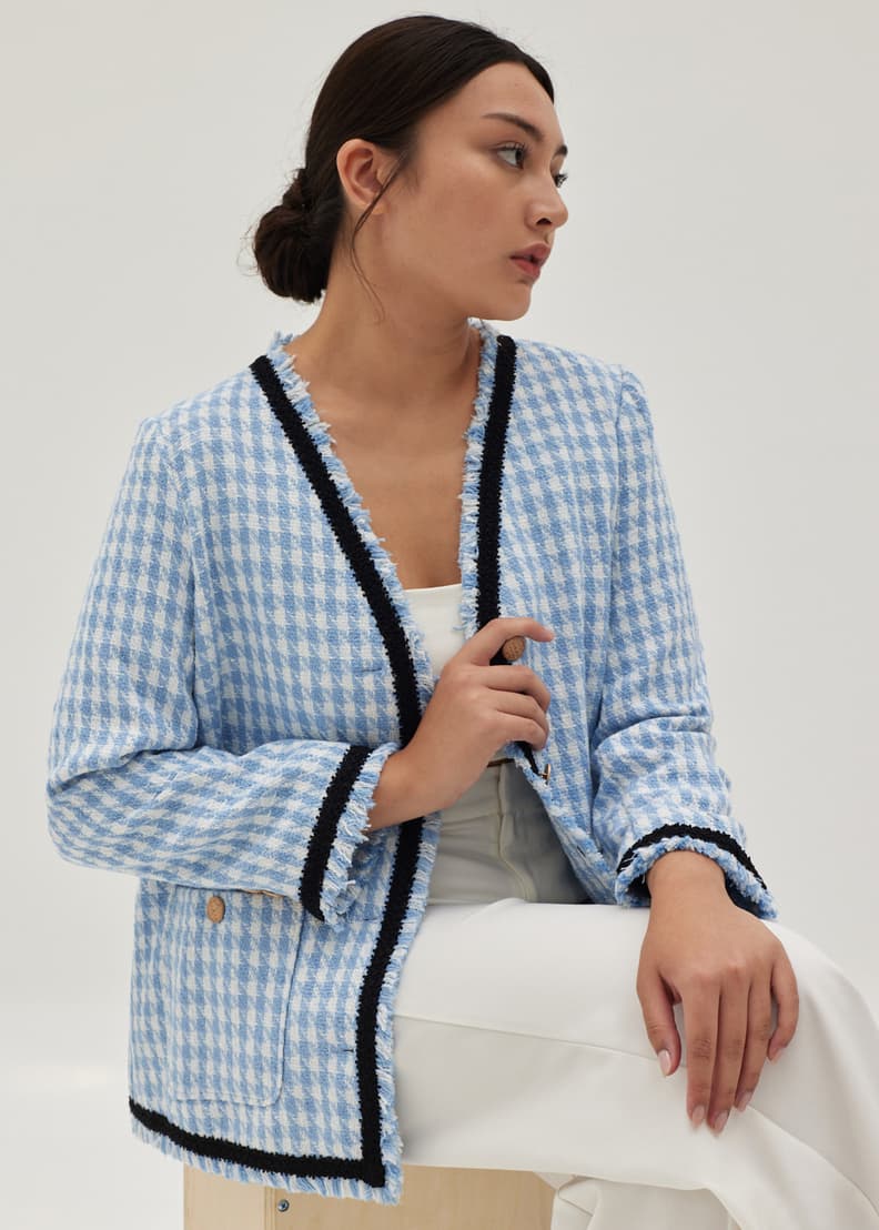 Buy Bellona Houndstooth Collarless Blazer Love Bonito Singapore