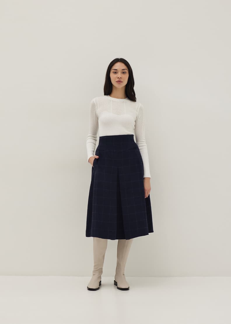 Buy Madelyn Windowpane Plaid Wool Blend Skirt Love Bonito
