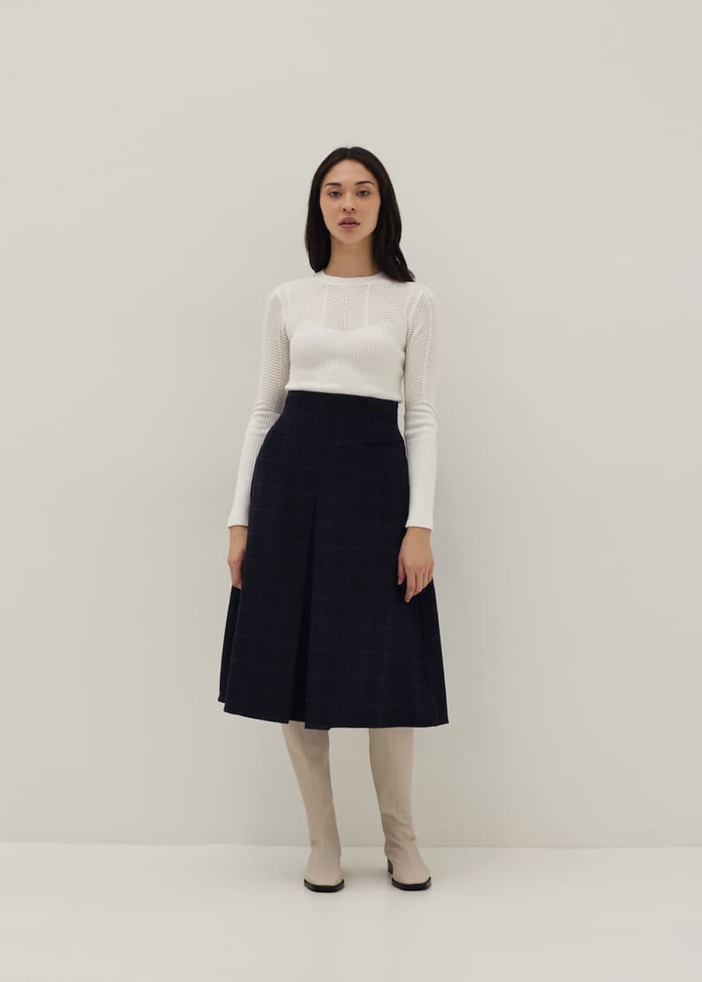 Buy Madelyn Windowpane Plaid Wool Blend Skirt Love Bonito