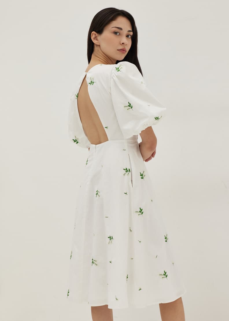 Love triangle floral embroidered long sleeve dress in white top