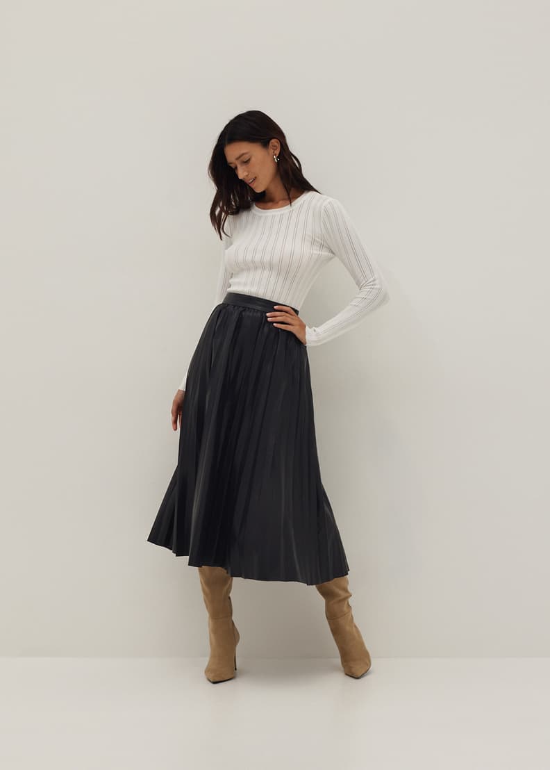 Pleather pleated sale midi skirt