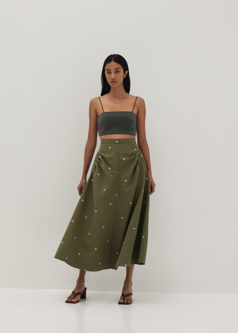 Buy Perris Embroidered Ruched Flare Skirt @ Love, Bonito