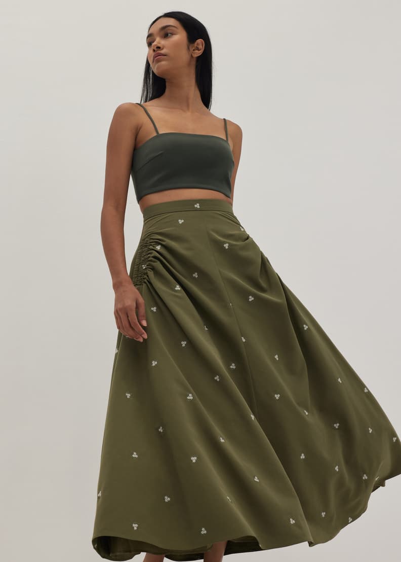 Ruched shop flare skirt