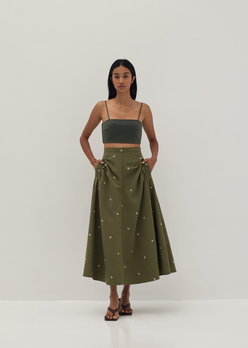 Buy Perris Embroidered Ruched Flare Skirt Love Bonito Shop
