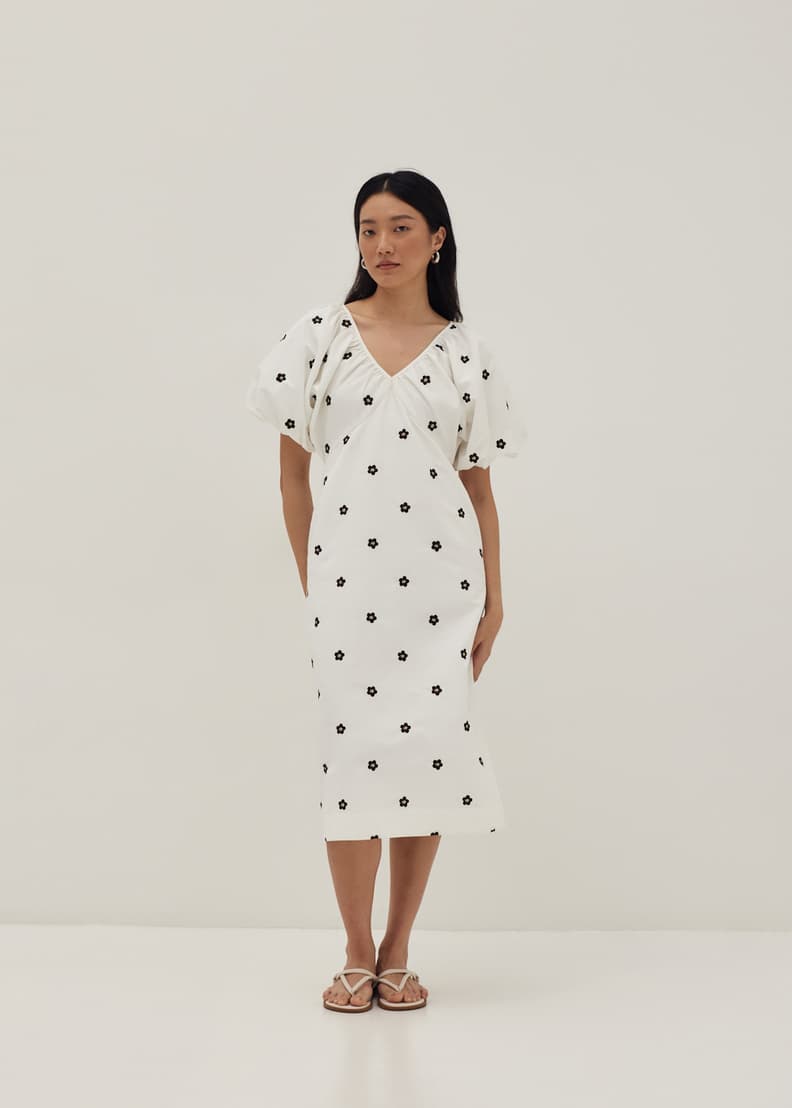 Buy Fausta Embroidered Ruched V neck Dress Love Bonito Shop