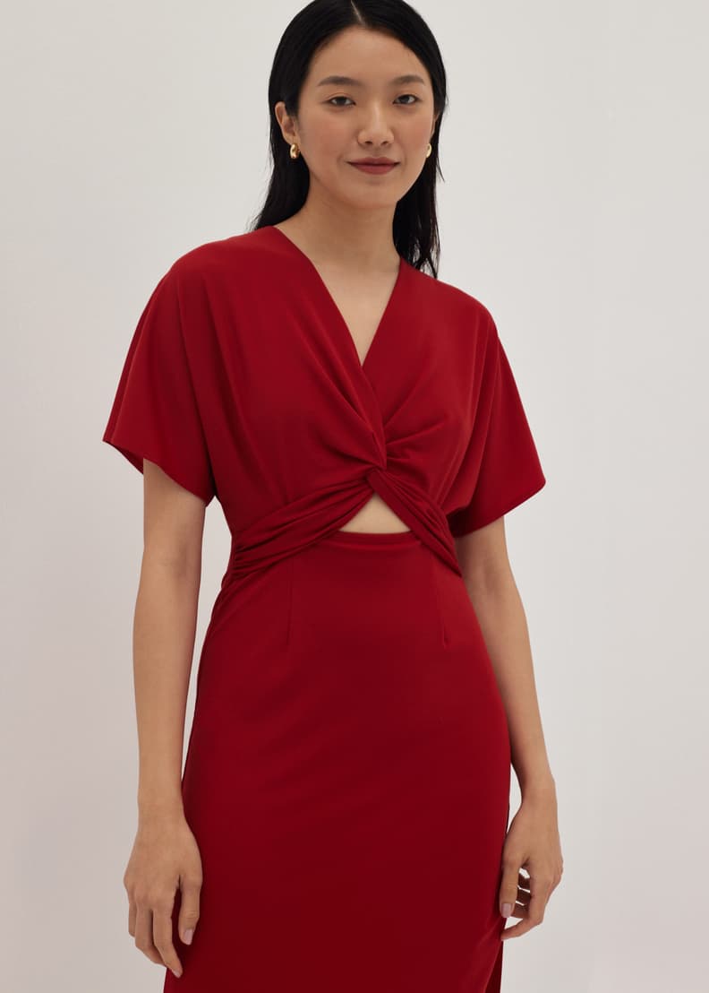 Red wrap discount midi dress