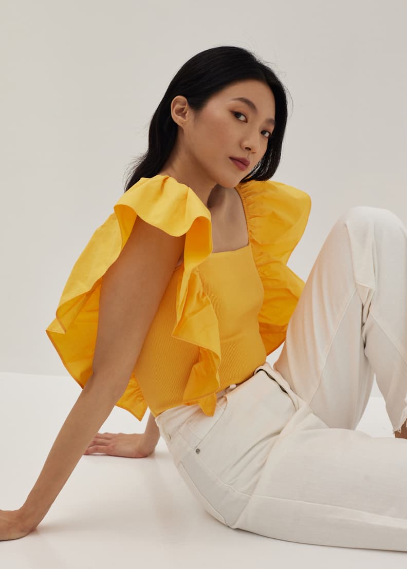 Zara yellow ruffle shop top