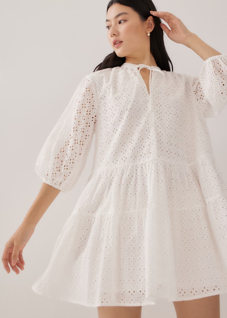 Lipsy broderie tiered mini dress sales